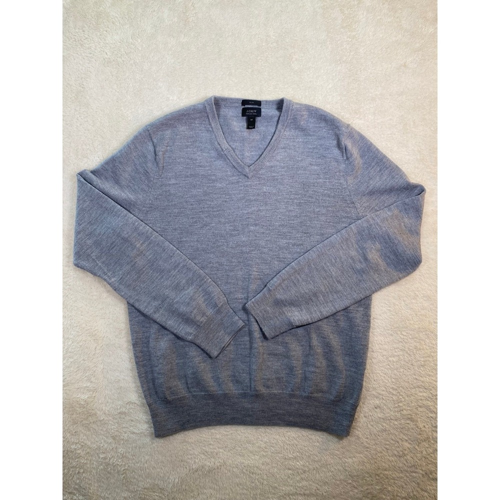 J.Crew Mens Slim 100% Merino Wool V-Neck Sweater Gray SZ M